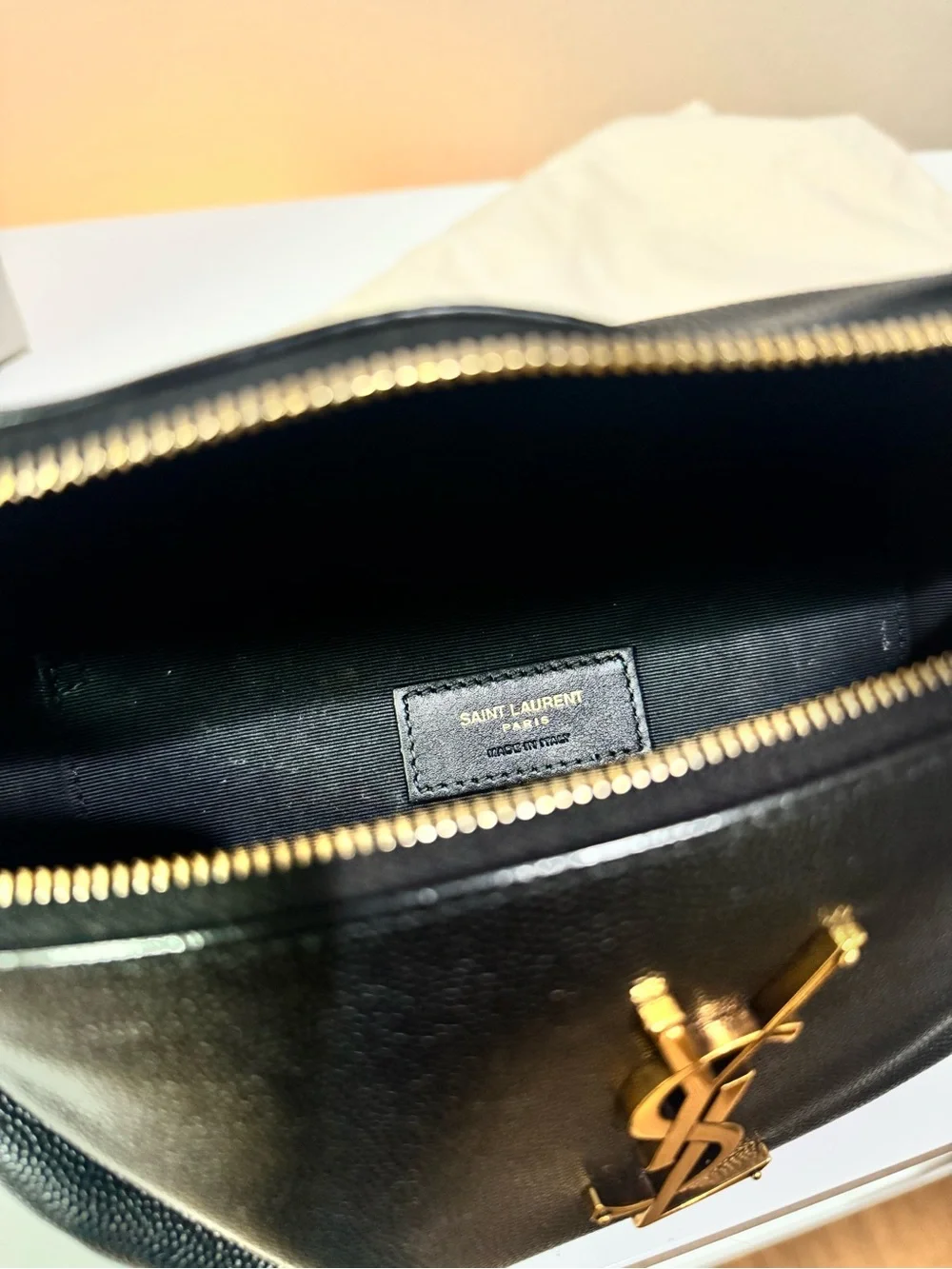 Saint Laurent YSL Cassandre Black Leather Belt Bag Full Set